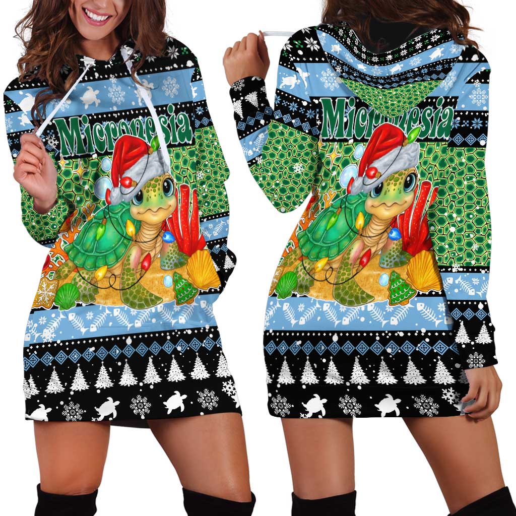 Micronesia Christmas Hoodie Dress with Santa Turtle Coral Reef and Holiday Ocean Pattern TS04 - Polynesian Pride
