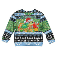 Micronesia Christmas Kid Ugly Christmas Sweater with Santa Turtle Coral Reef and Holiday Ocean Pattern TS04 Kid Black Green - Polynesian Pride