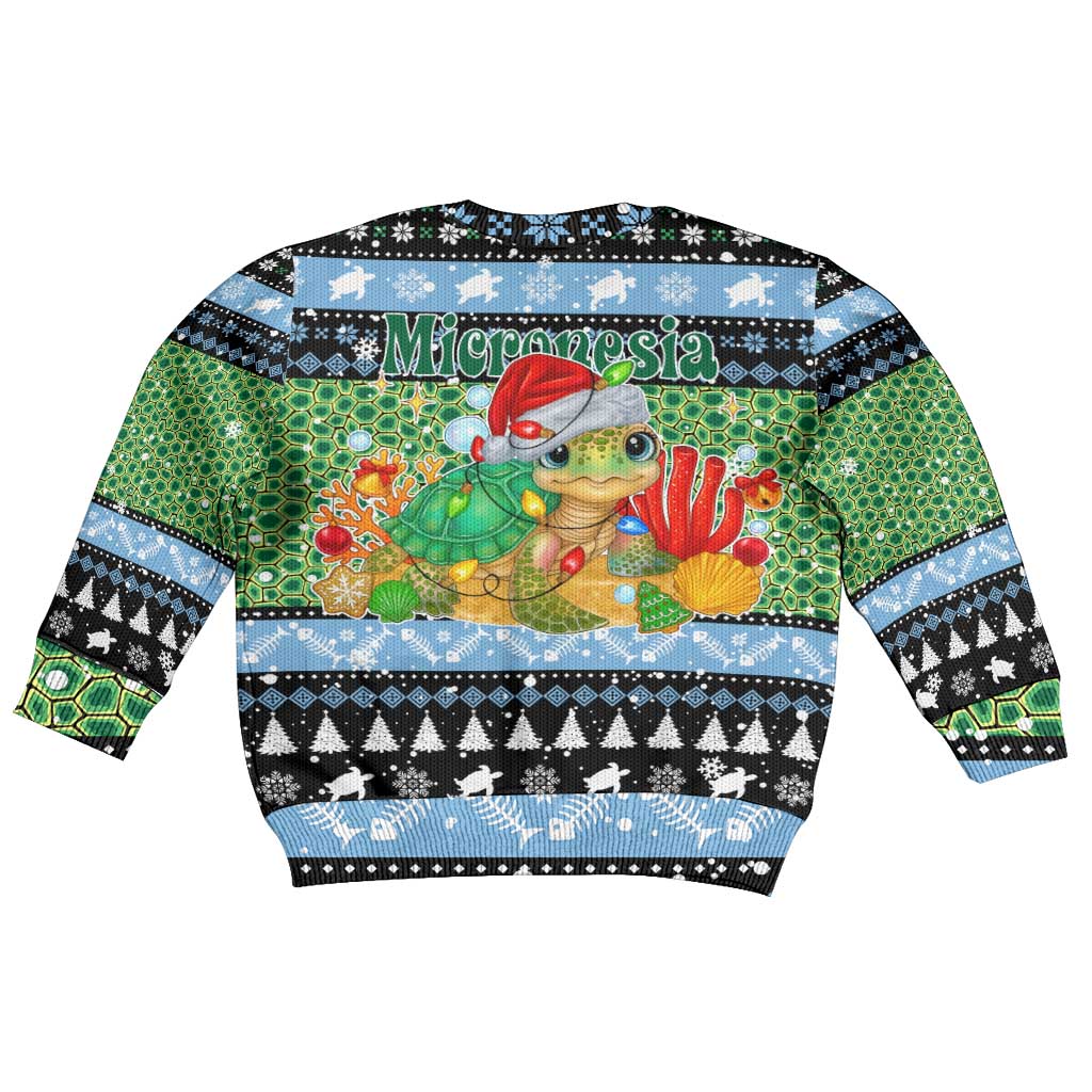 Micronesia Christmas Kid Ugly Christmas Sweater with Santa Turtle Coral Reef and Holiday Ocean Pattern TS04 - Polynesian Pride