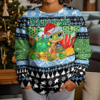 Micronesia Christmas Kid Ugly Christmas Sweater with Santa Turtle Coral Reef and Holiday Ocean Pattern TS04 - Polynesian Pride