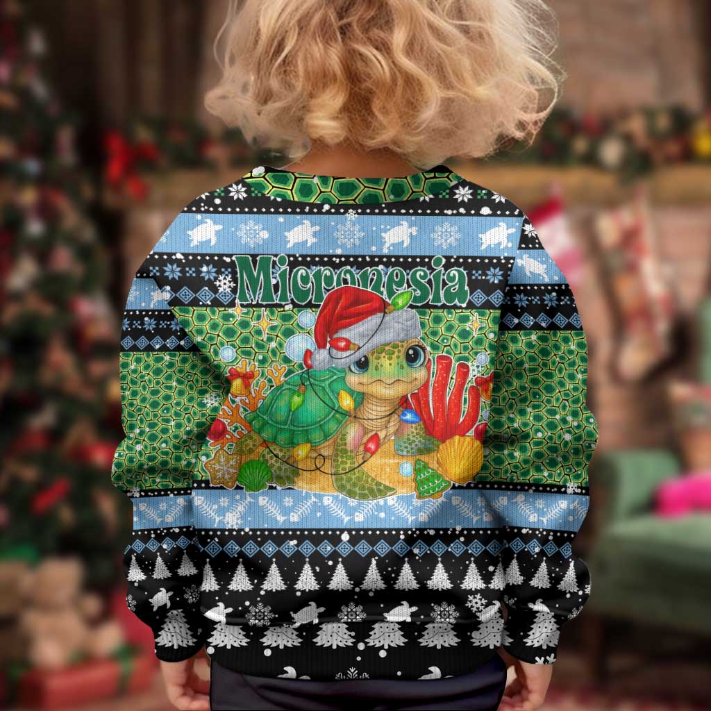 Micronesia Christmas Kid Ugly Christmas Sweater with Santa Turtle Coral Reef and Holiday Ocean Pattern TS04 - Polynesian Pride