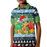 Micronesia Christmas Kid Polo Shirt with Santa Turtle Coral Reef and Holiday Ocean Pattern TS04 Kid Black Green - Polynesian Pride