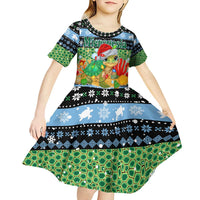 Micronesia Christmas Kid Short Sleeve Dress with Santa Turtle Coral Reef and Holiday Ocean Pattern TS04 - Polynesian Pride