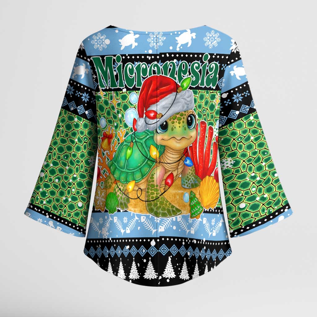 Micronesia Christmas Kimono Sleeve Blouse with Santa Turtle Coral Reef and Holiday Ocean Pattern - Polynesian Pride