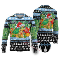 Micronesia Christmas Ugly Christmas Sweater with Santa Turtle Coral Reef and Holiday Ocean Pattern TS04 Black Green - Polynesian Pride