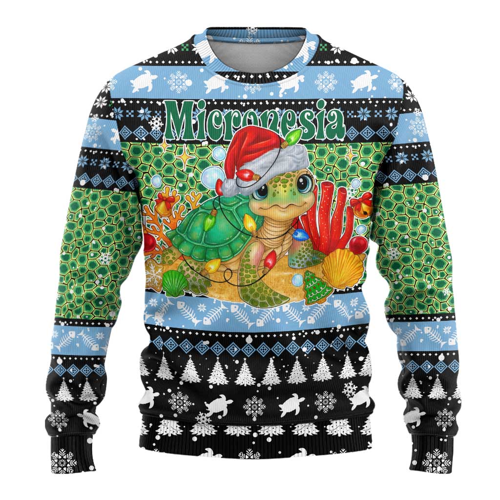 Micronesia Christmas Ugly Christmas Sweater with Santa Turtle Coral Reef and Holiday Ocean Pattern TS04 - Polynesian Pride
