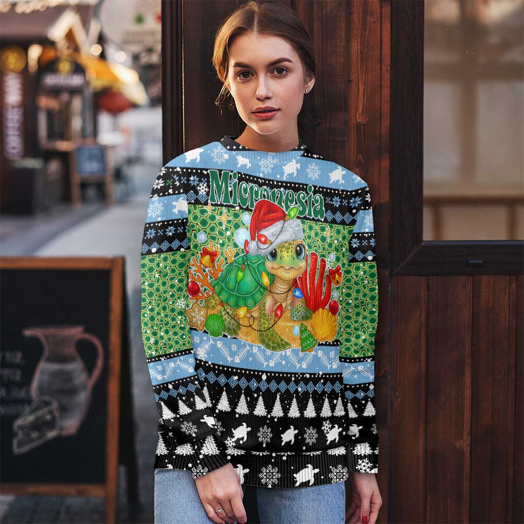 Micronesia Christmas Ugly Christmas Sweater with Santa Turtle Coral Reef and Holiday Ocean Pattern TS04 - Polynesian Pride