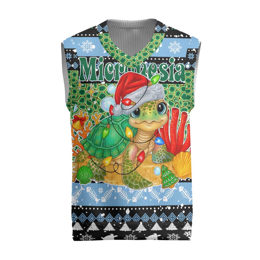 Micronesia Christmas Knitted V-Neck Vest with Santa Turtle Coral Reef and Holiday Ocean Pattern TS04 Black Green - Polynesian Pride