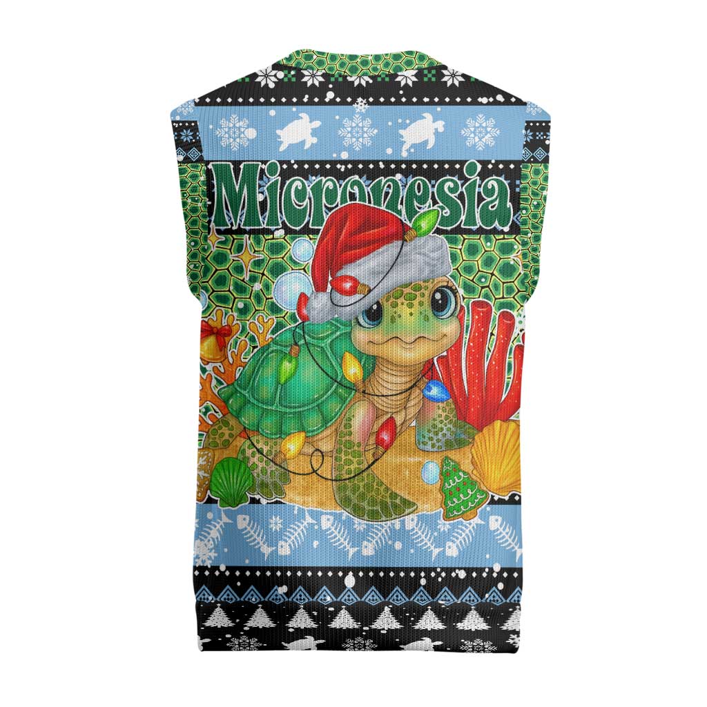 Micronesia Christmas Knitted V-Neck Vest with Santa Turtle Coral Reef and Holiday Ocean Pattern TS04 - Polynesian Pride