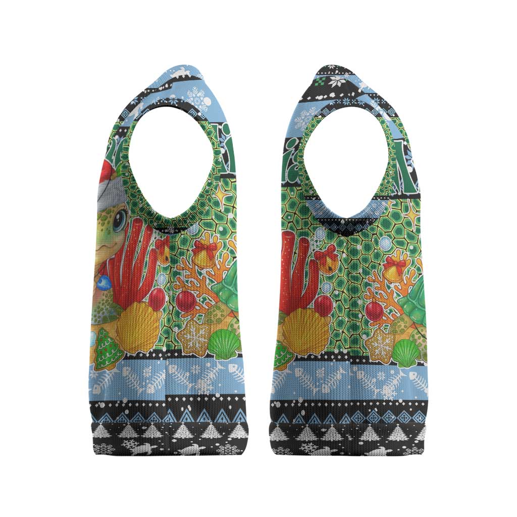Micronesia Christmas Knitted V-Neck Vest with Santa Turtle Coral Reef and Holiday Ocean Pattern TS04 - Polynesian Pride