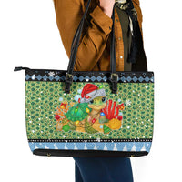 Micronesia Christmas Leather Tote Bag with Santa Turtle Coral Reef and Holiday Ocean Pattern TS04 - Polynesian Pride