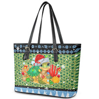 Micronesia Christmas Leather Tote Bag with Santa Turtle Coral Reef and Holiday Ocean Pattern TS04 - Polynesian Pride
