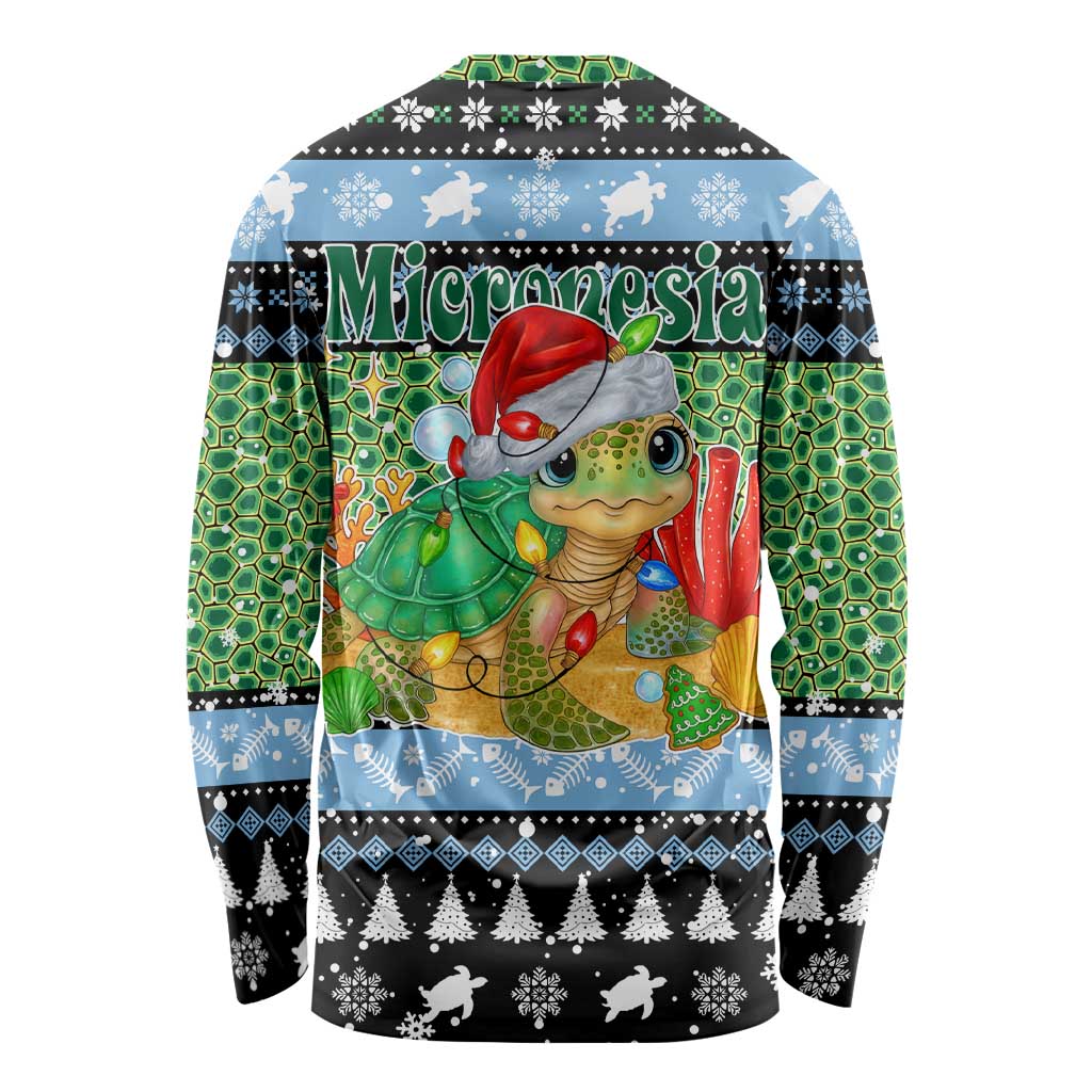 Micronesia Christmas Long Sleeve Shirt with Santa Turtle Coral Reef and Holiday Ocean Pattern TS04 - Polynesian Pride