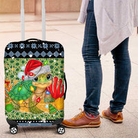 Micronesia Christmas Luggage Cover with Santa Turtle Coral Reef and Holiday Ocean Pattern TS04 Black Green - Polynesian Pride