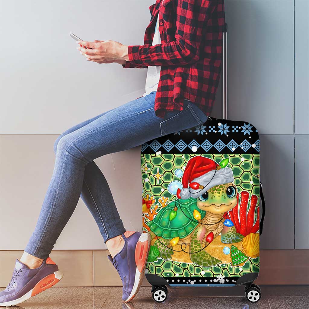 Micronesia Christmas Luggage Cover with Santa Turtle Coral Reef and Holiday Ocean Pattern TS04 - Polynesian Pride