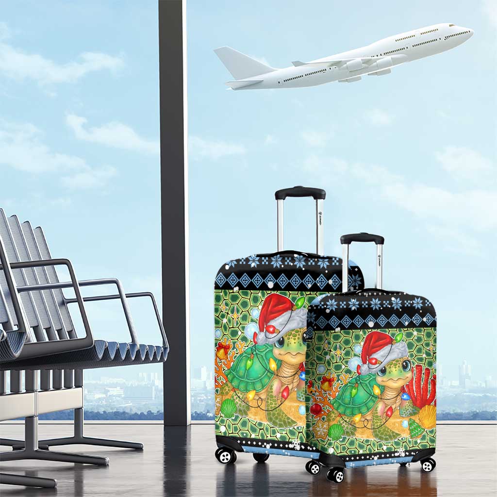 Micronesia Christmas Luggage Cover with Santa Turtle Coral Reef and Holiday Ocean Pattern TS04 - Polynesian Pride