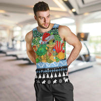 Micronesia Christmas Men Tank Top with Santa Turtle Coral Reef and Holiday Ocean Pattern TS04 Black Green - Polynesian Pride