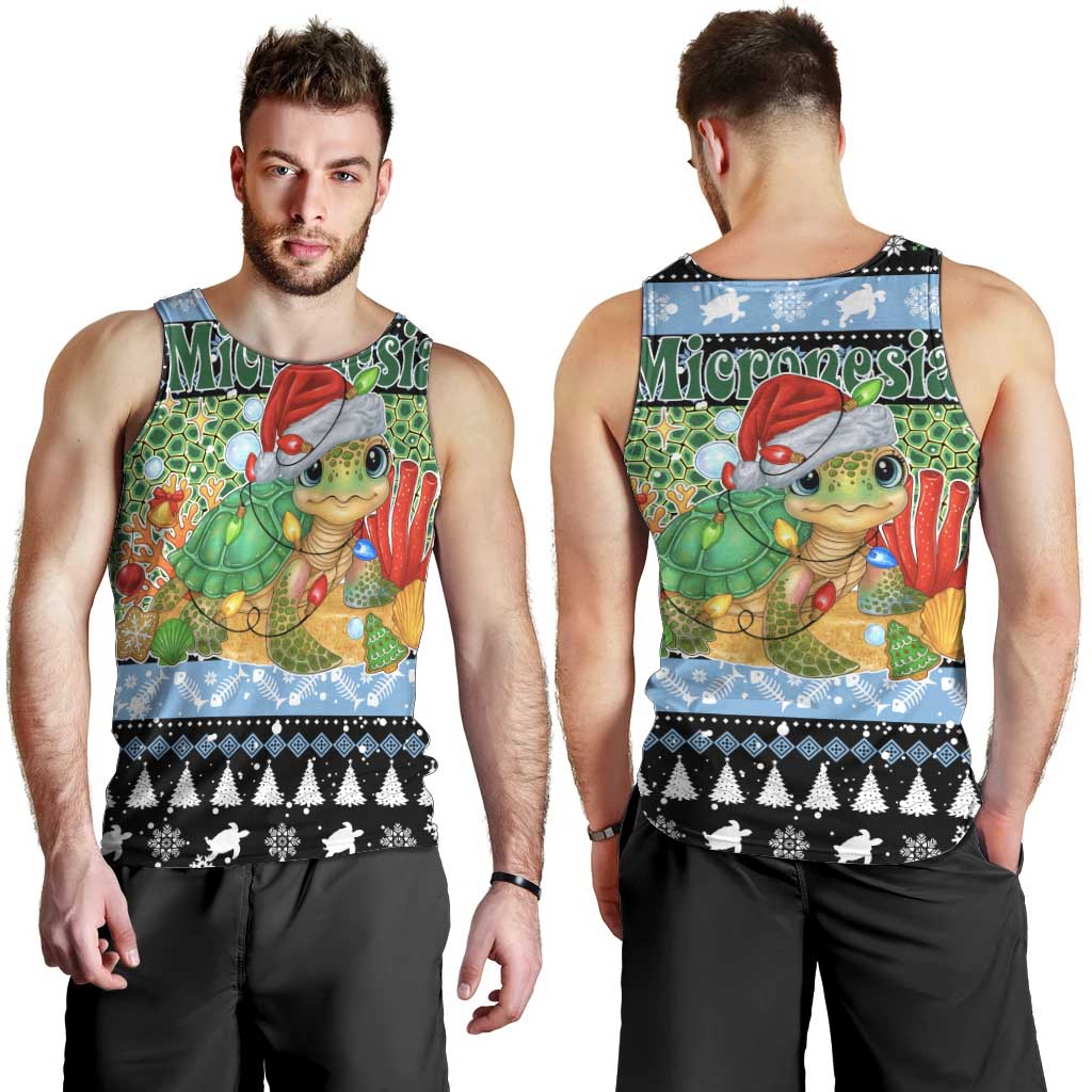 Micronesia Christmas Men Tank Top with Santa Turtle Coral Reef and Holiday Ocean Pattern TS04 - Polynesian Pride