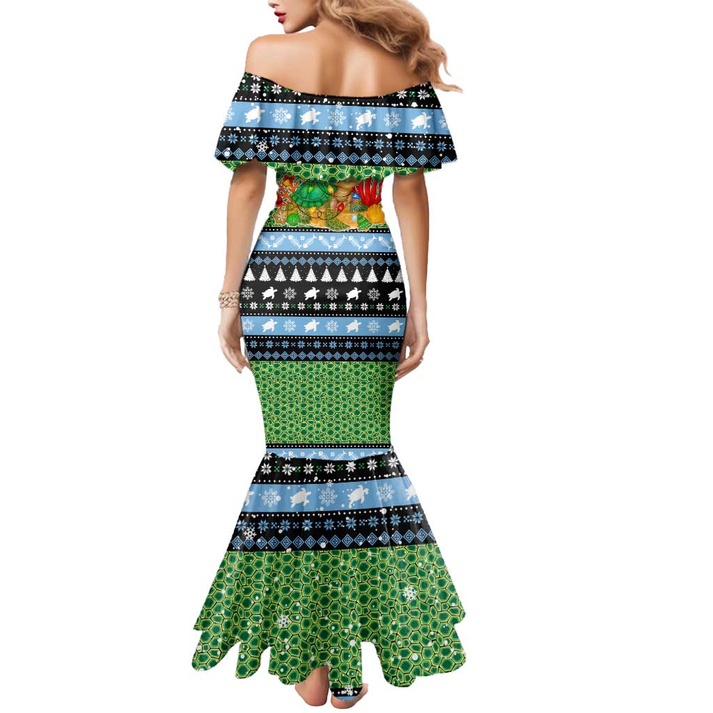 Micronesia Christmas Mermaid Dress with Santa Turtle Coral Reef and Holiday Ocean Pattern - Polynesian Pride