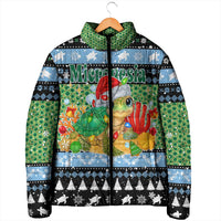 Micronesia Christmas Padded Jacket with Santa Turtle Coral Reef and Holiday Ocean Pattern - Polynesian Pride