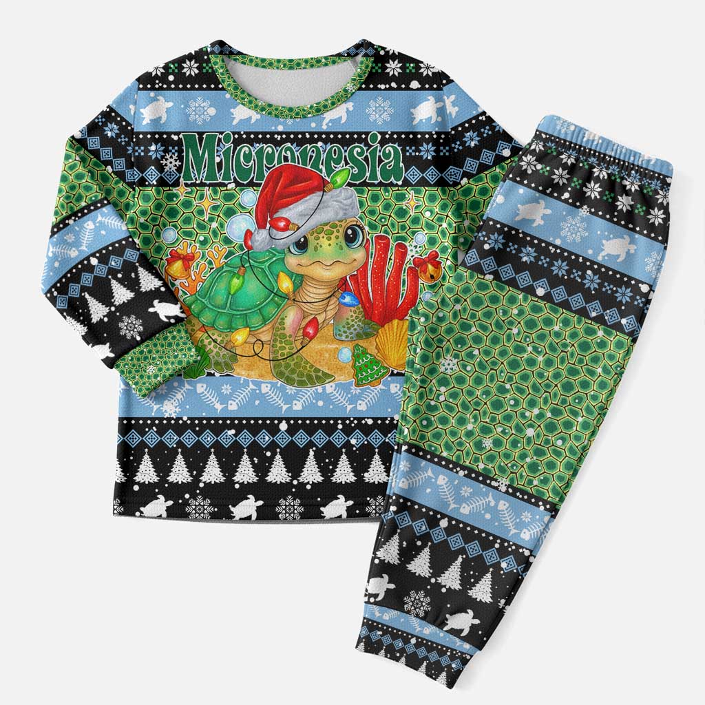 Micronesia Christmas Pajama Set with Santa Turtle Coral Reef and Holiday Ocean Pattern TS04 - Polynesian Pride