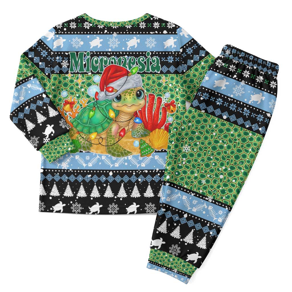 Micronesia Christmas Pajama Set with Santa Turtle Coral Reef and Holiday Ocean Pattern TS04 - Polynesian Pride