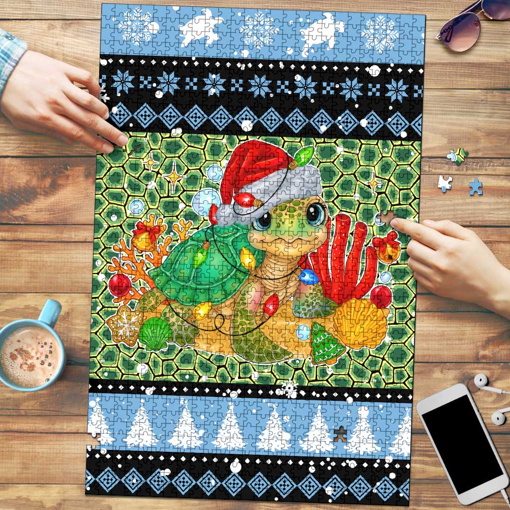 Micronesia Christmas Puzzle with Santa Turtle Coral Reef and Holiday Ocean Pattern - Polynesian Pride