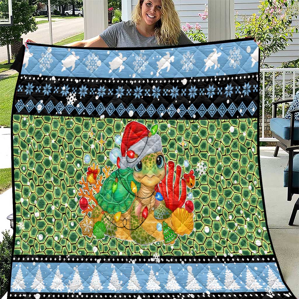 Micronesia Christmas Quilt with Santa Turtle Coral Reef and Holiday Ocean Pattern TS04 Black Green - Polynesian Pride