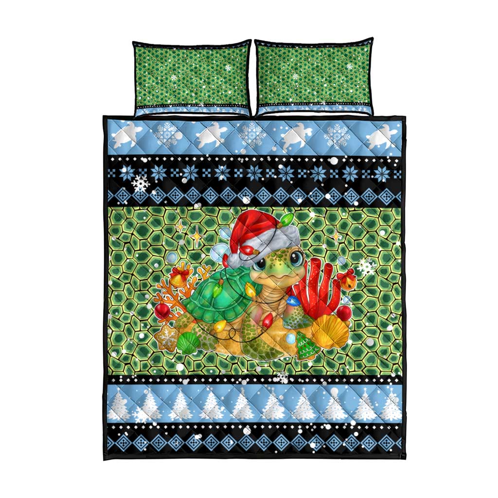 Micronesia Christmas Quilt Bed Set with Santa Turtle Coral Reef and Holiday Ocean Pattern TS04 - Polynesian Pride