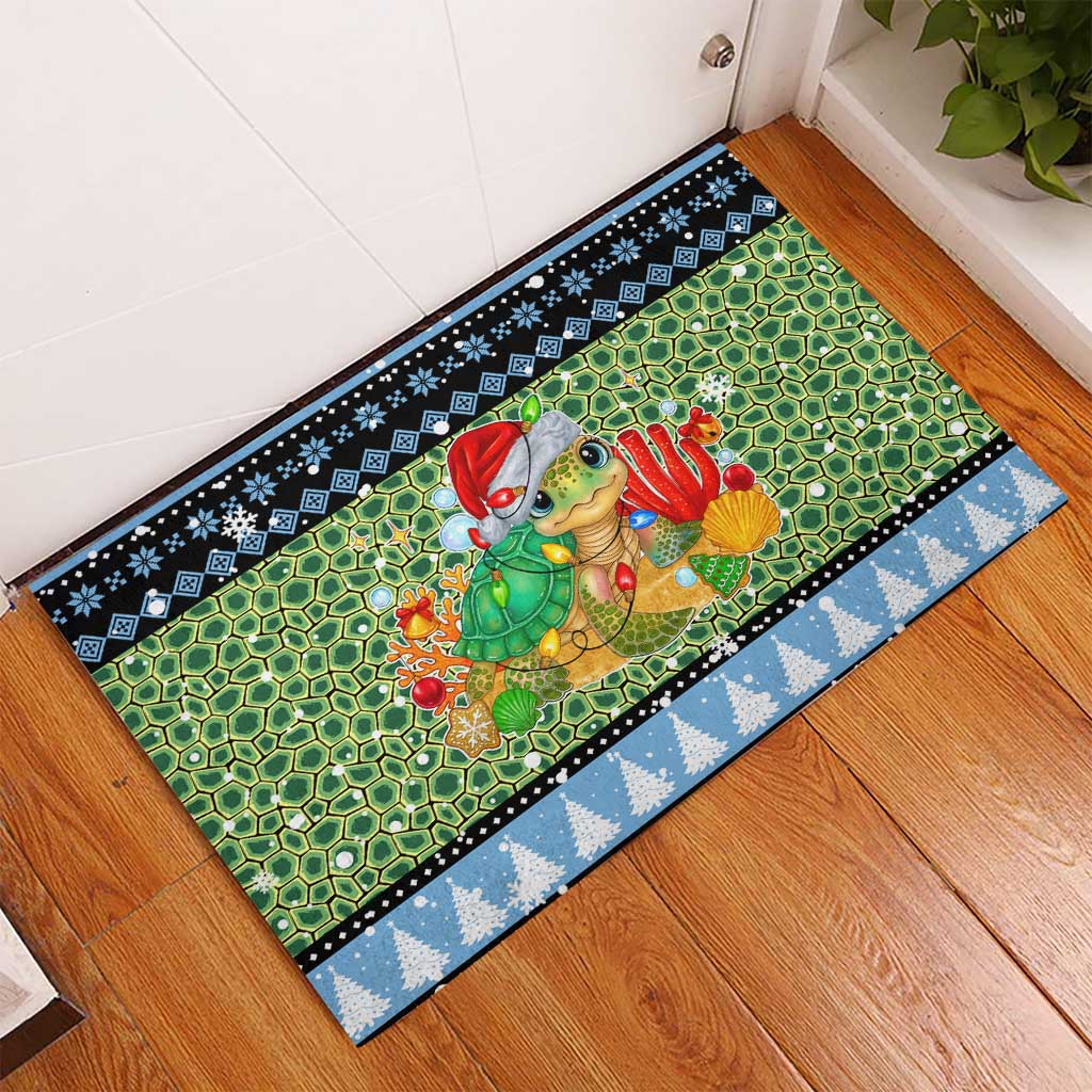 Micronesia Christmas Rubber Doormat with Santa Turtle Coral Reef and Holiday Ocean Pattern TS04 - Polynesian Pride