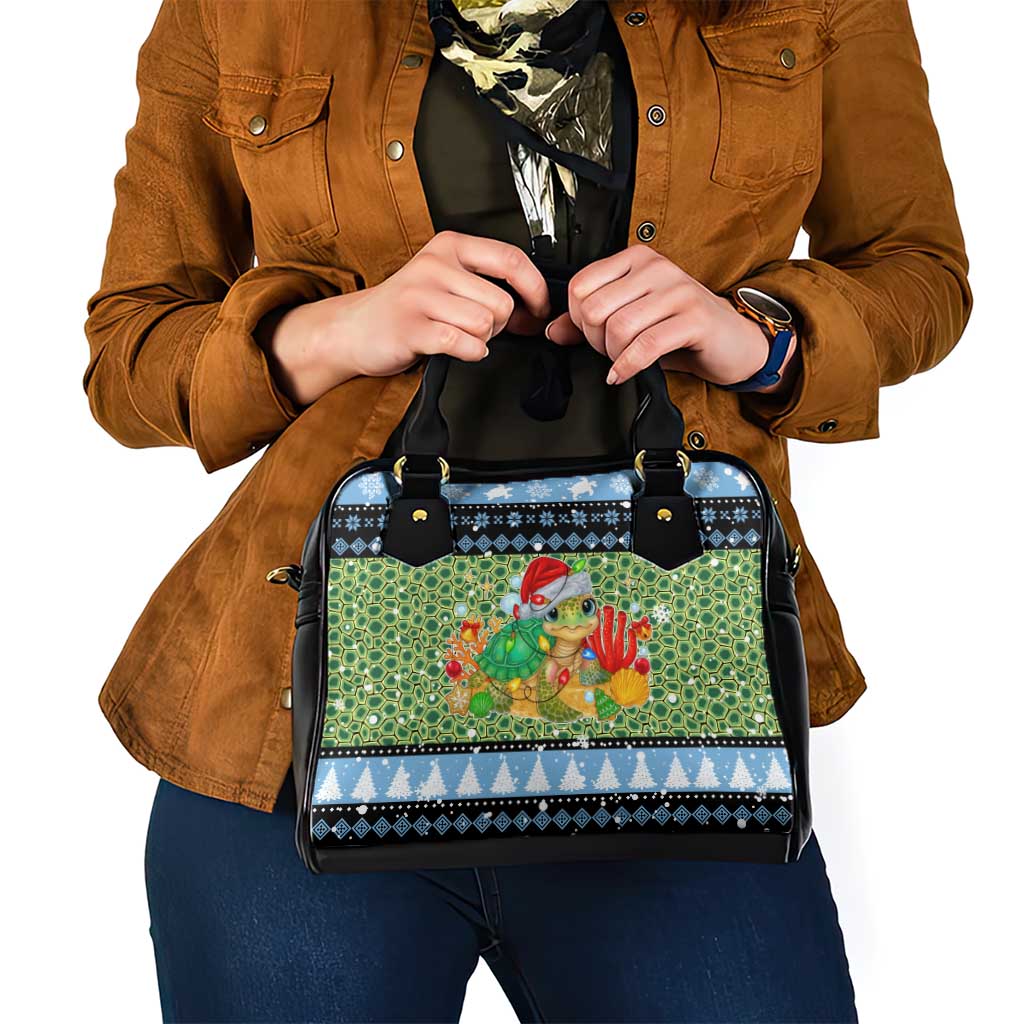 Micronesia Christmas Shoulder Handbag with Santa Turtle Coral Reef and Holiday Ocean Pattern - Polynesian Pride