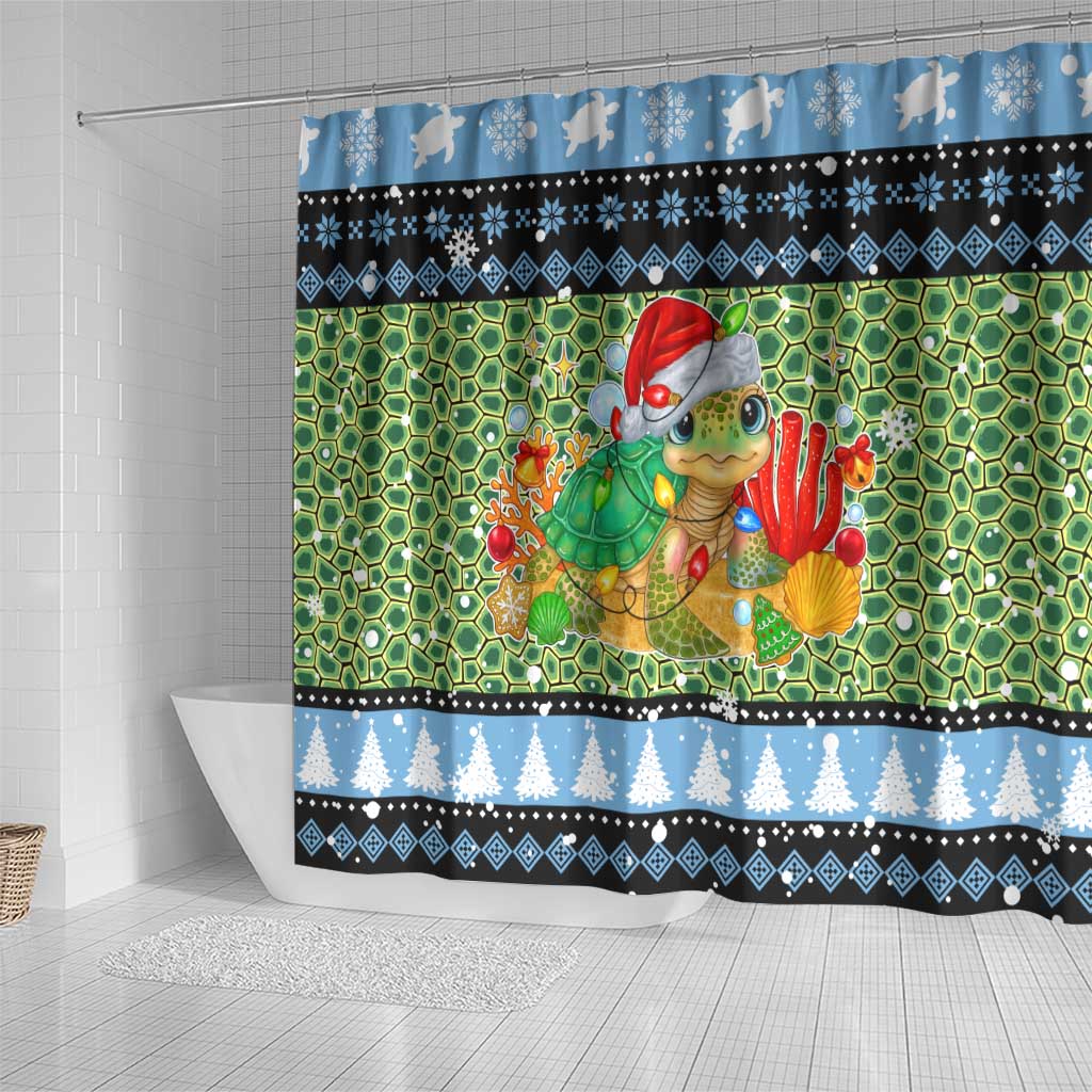 Micronesia Christmas Shower Curtain with Santa Turtle Coral Reef and Holiday Ocean Pattern - Polynesian Pride