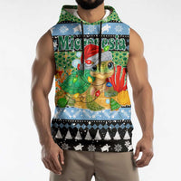 Micronesia Christmas Sleeveless Hoodie with Santa Turtle Coral Reef and Holiday Ocean Pattern - Polynesian Pride