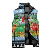 Micronesia Christmas Sleeveless Puffer Jacket with Santa Turtle Coral Reef and Holiday Ocean Pattern - Polynesian Pride