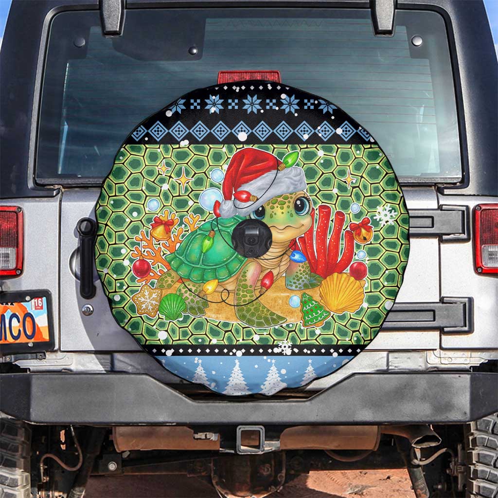 Micronesia Christmas Spare Tire Cover with Santa Turtle Coral Reef and Holiday Ocean Pattern - Polynesian Pride