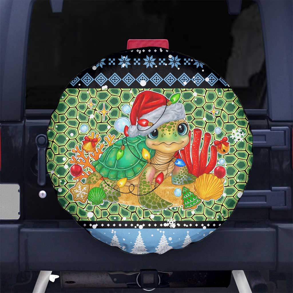 Micronesia Christmas Spare Tire Cover with Santa Turtle Coral Reef and Holiday Ocean Pattern - Polynesian Pride