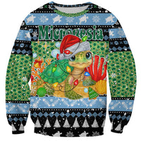Micronesia Christmas Sweatshirt with Santa Turtle Coral Reef and Holiday Ocean Pattern TS04 Unisex Black Green - Polynesian Pride