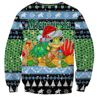 Micronesia Christmas Sweatshirt with Santa Turtle Coral Reef and Holiday Ocean Pattern TS04 - Polynesian Pride