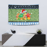 Micronesia Christmas Tapestry with Santa Turtle Coral Reef and Holiday Ocean Pattern - Polynesian Pride