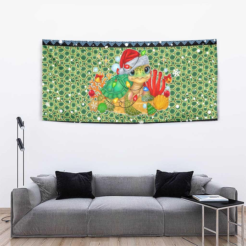 Micronesia Christmas Tapestry with Santa Turtle Coral Reef and Holiday Ocean Pattern - Polynesian Pride