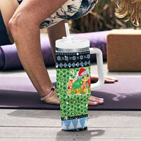 Micronesia Christmas Tumbler With Handle with Santa Turtle Coral Reef and Holiday Ocean Pattern - Polynesian Pride