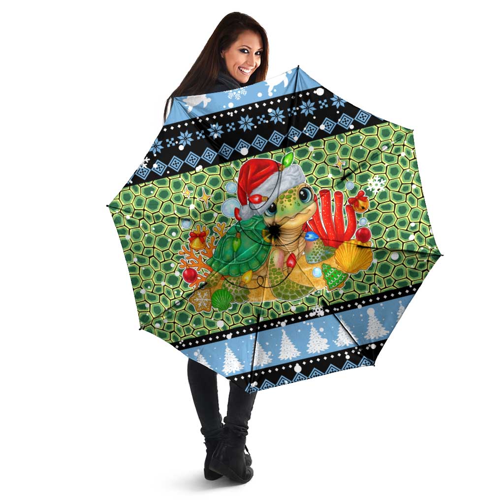 Micronesia Christmas Umbrella with Santa Turtle Coral Reef and Holiday Ocean Pattern - Polynesian Pride