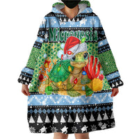 Micronesia Christmas Wearable Blanket Hoodie with Santa Turtle Coral Reef and Holiday Ocean Pattern TS04 - Polynesian Pride
