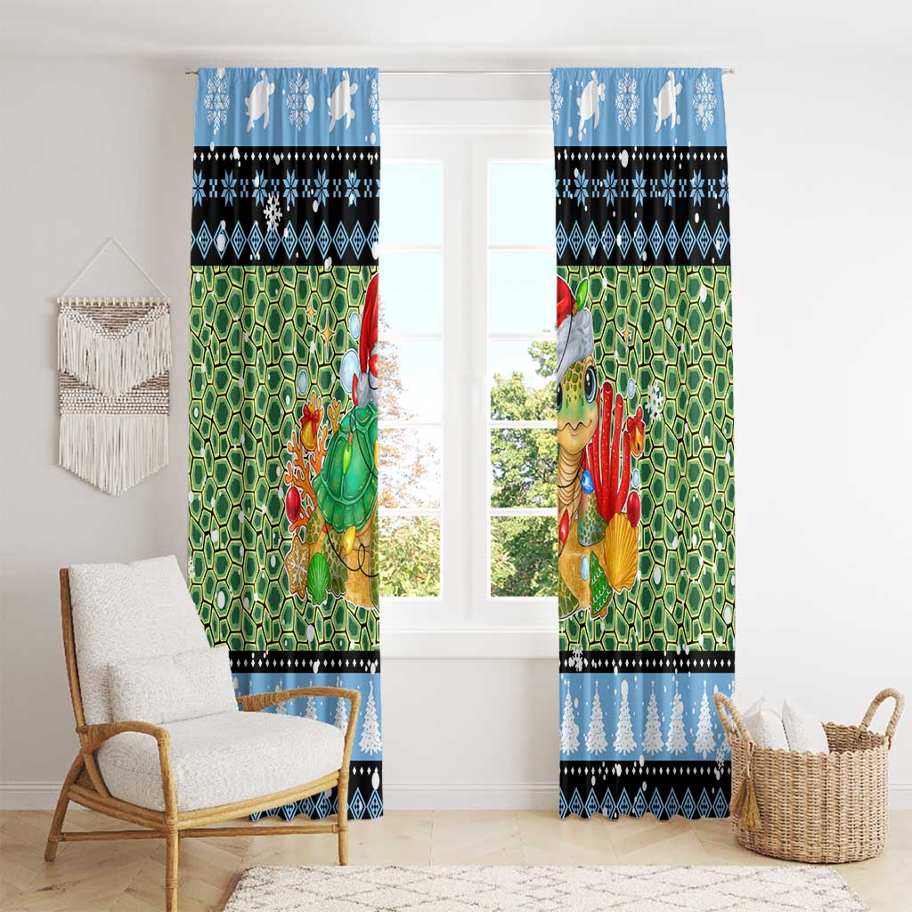 Micronesia Christmas Window Curtain with Santa Turtle Coral Reef and Holiday Ocean Pattern - Polynesian Pride