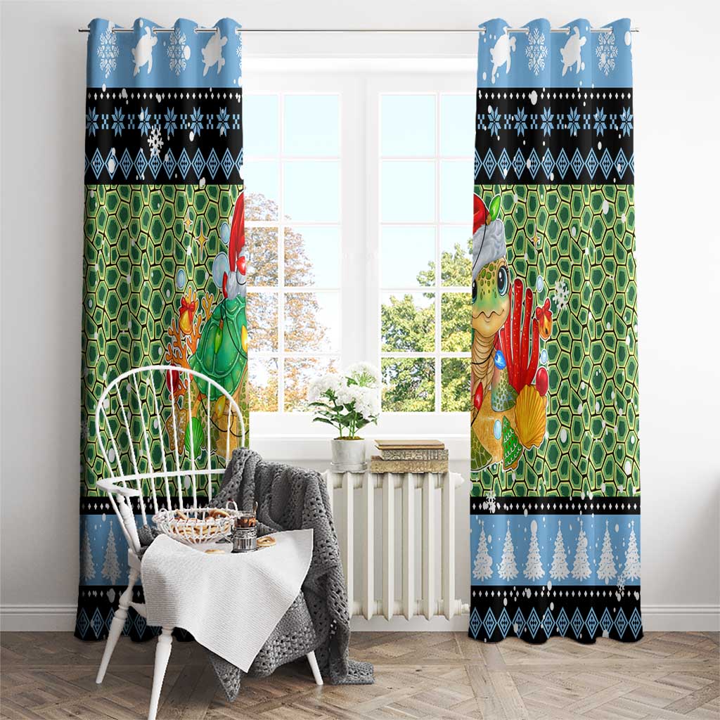 Micronesia Christmas Window Curtain with Santa Turtle Coral Reef and Holiday Ocean Pattern - Polynesian Pride