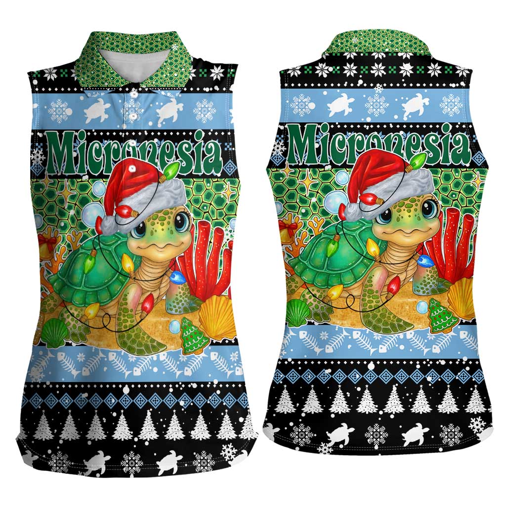 Micronesia Christmas Women Sleeveless Polo Shirt with Santa Turtle Coral Reef and Holiday Ocean Pattern TS04 - Polynesian Pride