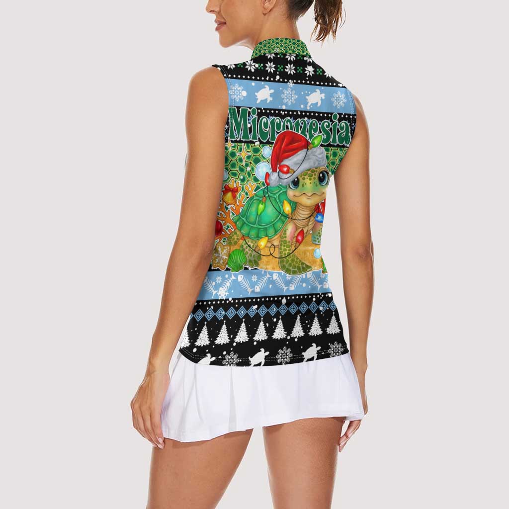 Micronesia Christmas Women Sleeveless Polo Shirt with Santa Turtle Coral Reef and Holiday Ocean Pattern TS04 - Polynesian Pride