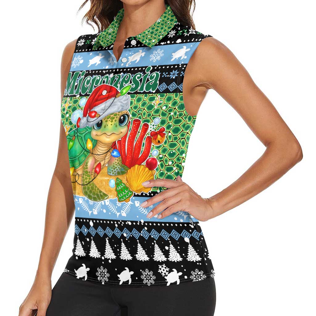 Micronesia Christmas Women Sleeveless Polo Shirt with Santa Turtle Coral Reef and Holiday Ocean Pattern TS04 - Polynesian Pride