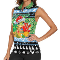 Micronesia Christmas Women Sleeveless Polo Shirt with Santa Turtle Coral Reef and Holiday Ocean Pattern TS04 - Polynesian Pride
