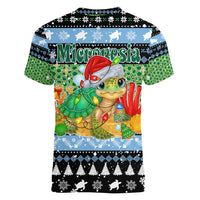 Micronesia Christmas Women V-Neck T-Shirt with Santa Turtle Coral Reef and Holiday Ocean Pattern - Polynesian Pride